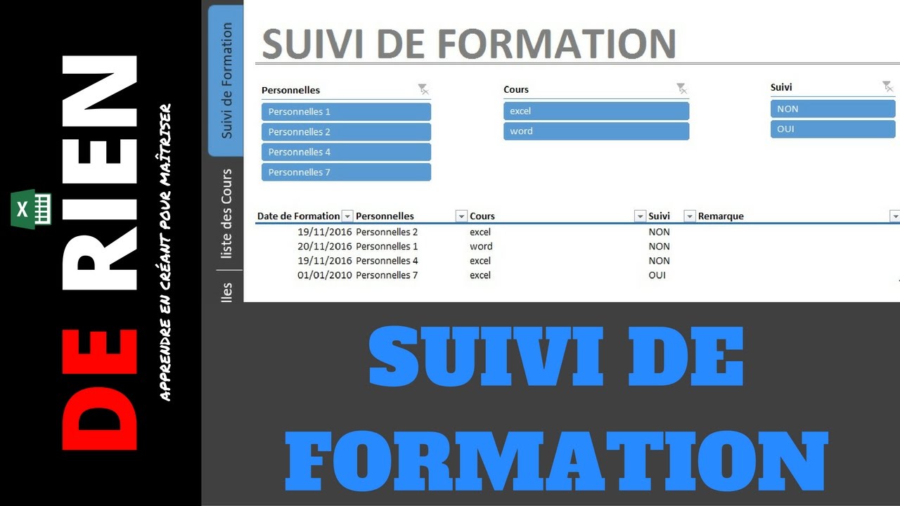 Créer un suivi de formation | Tutoriel Excel - DE RIEN