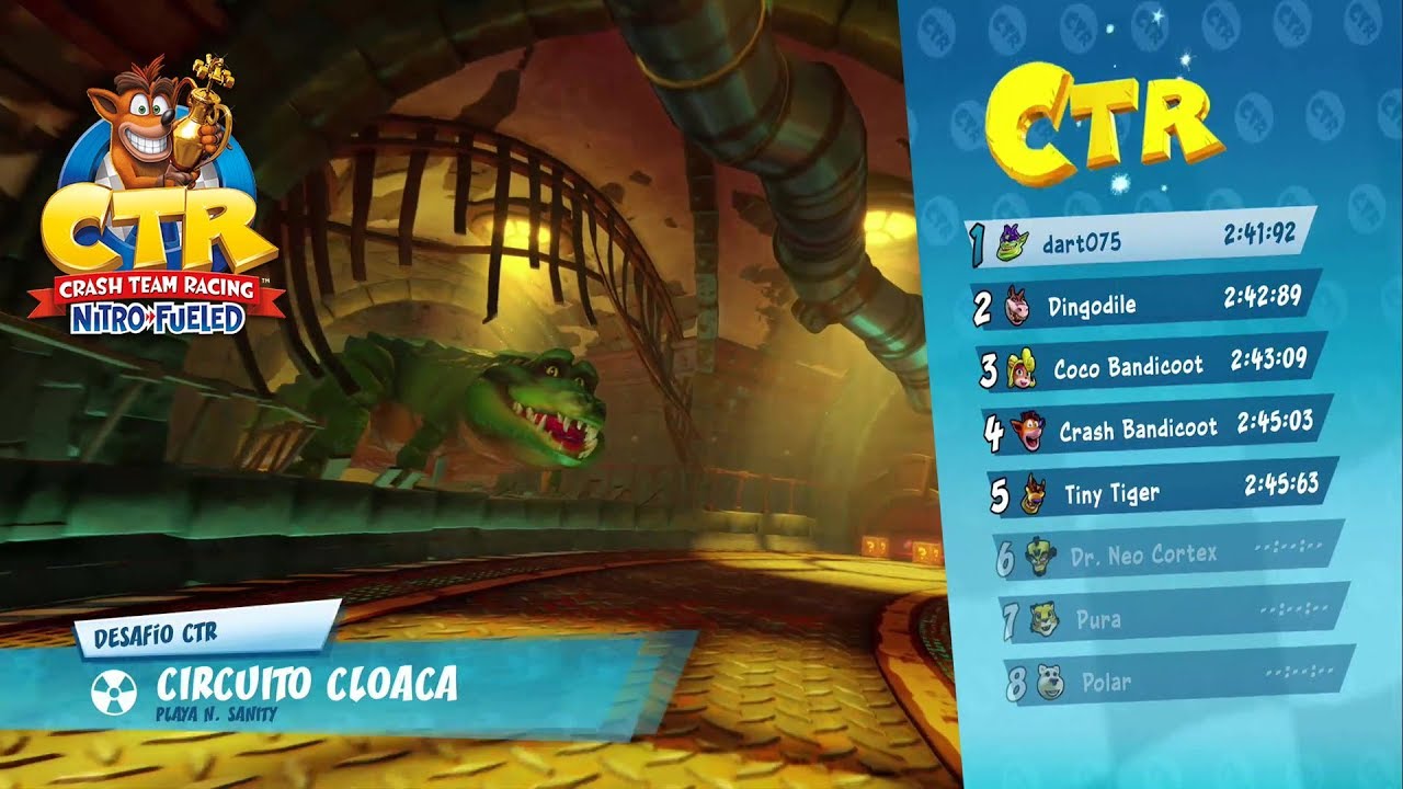 Desafio CTR letras Circuito cloaca Playa N.Sanity CRASH TEAM RACING NITRO FUELED
