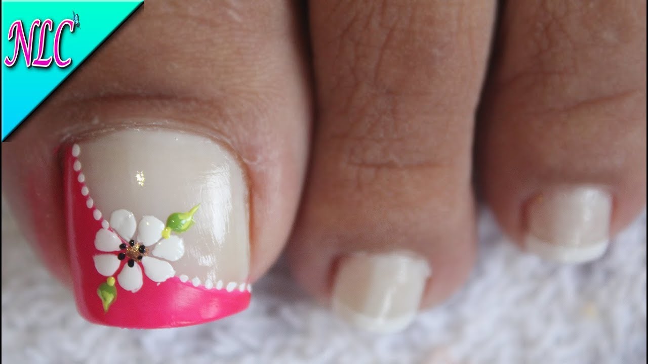 DISEÑO DE UÑAS PARA PIES FLOR PARA PRINCIPIANTES - FLOWERS NAIL ART - NLC