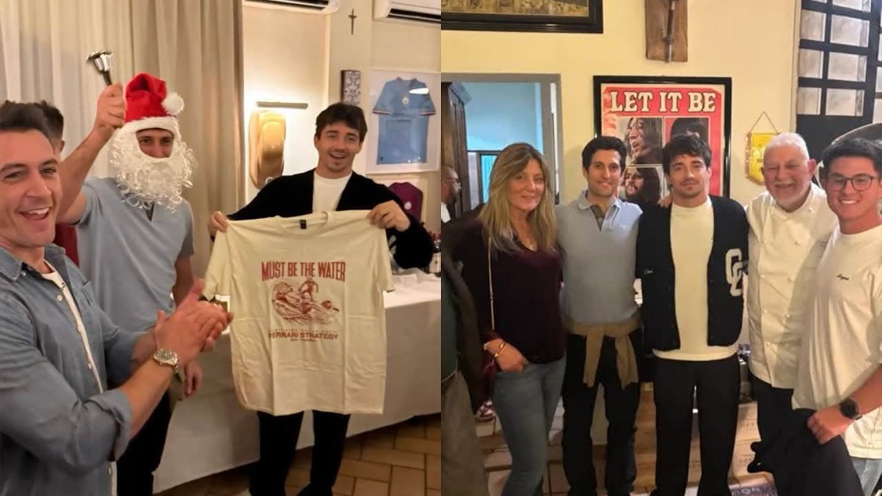 Ferrari Team Members Giving Charles Leclerc Gifts At Christmass Party