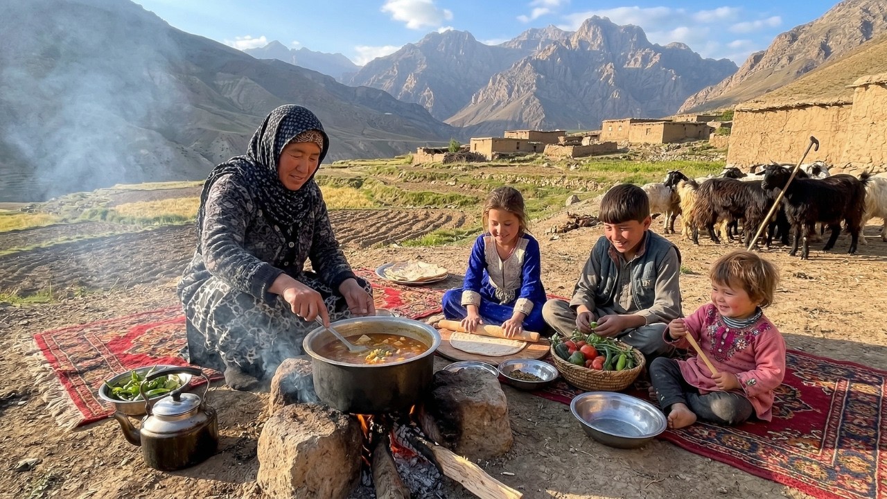 Mountain Shepherd Mother Cooking Traditional Village Food