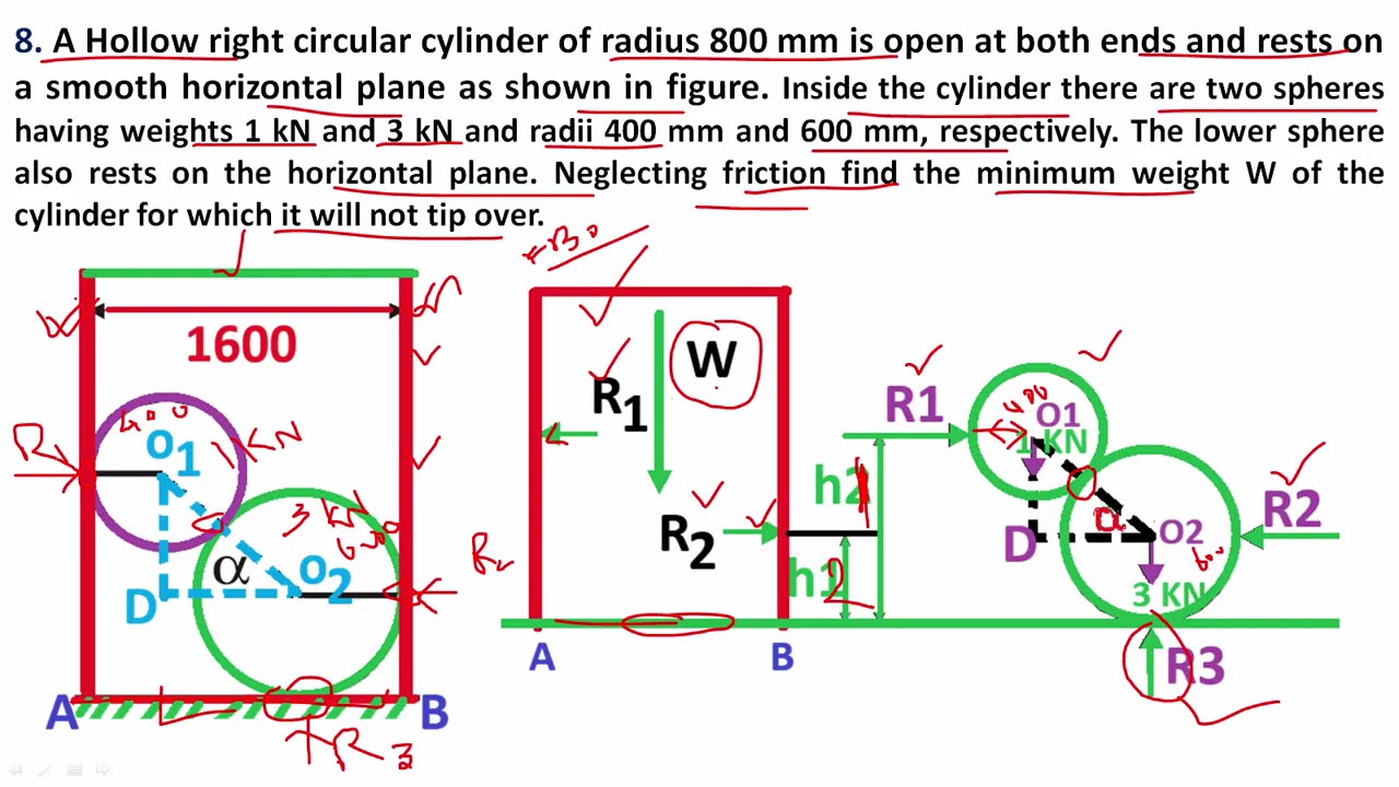 Reaction force | Sphere | statics of rigid bodies | EM | Engineering Mechanics | Problem 8