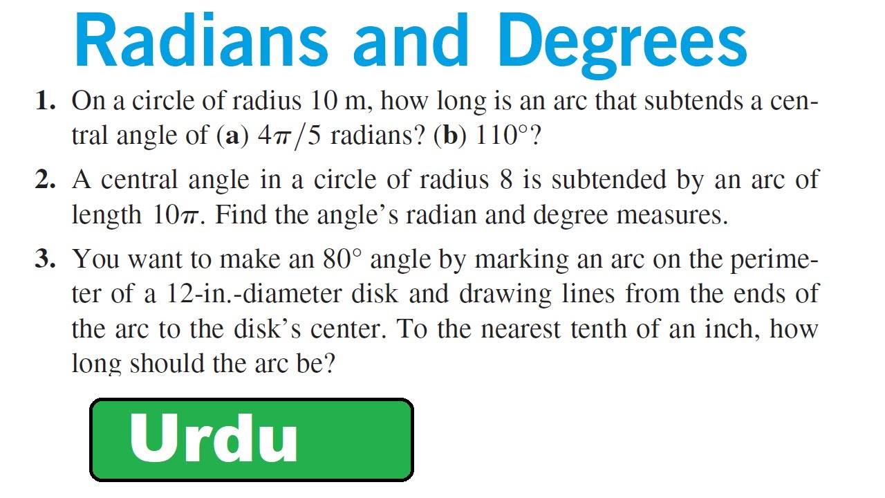 Radius,angle and arc length relation application || Thomas Calculus exercise 1.3 || Urdu Hindi