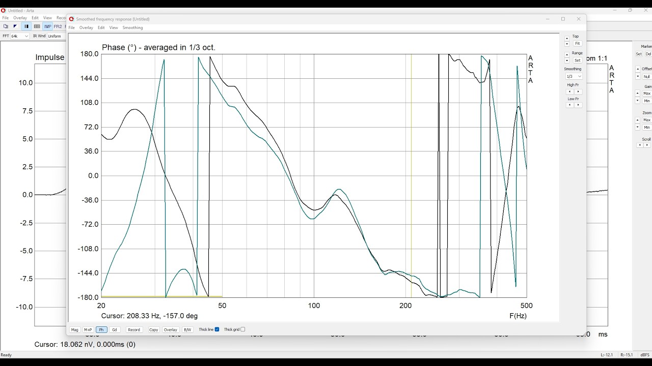 Настройка верхней и нижней акустических систем с помощью программного обеспечения ARTA, используя...