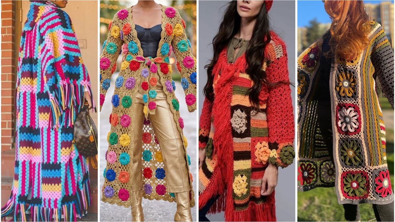 Very beautiful latest crochet 🧶 long cardigan jackets designs for winters 