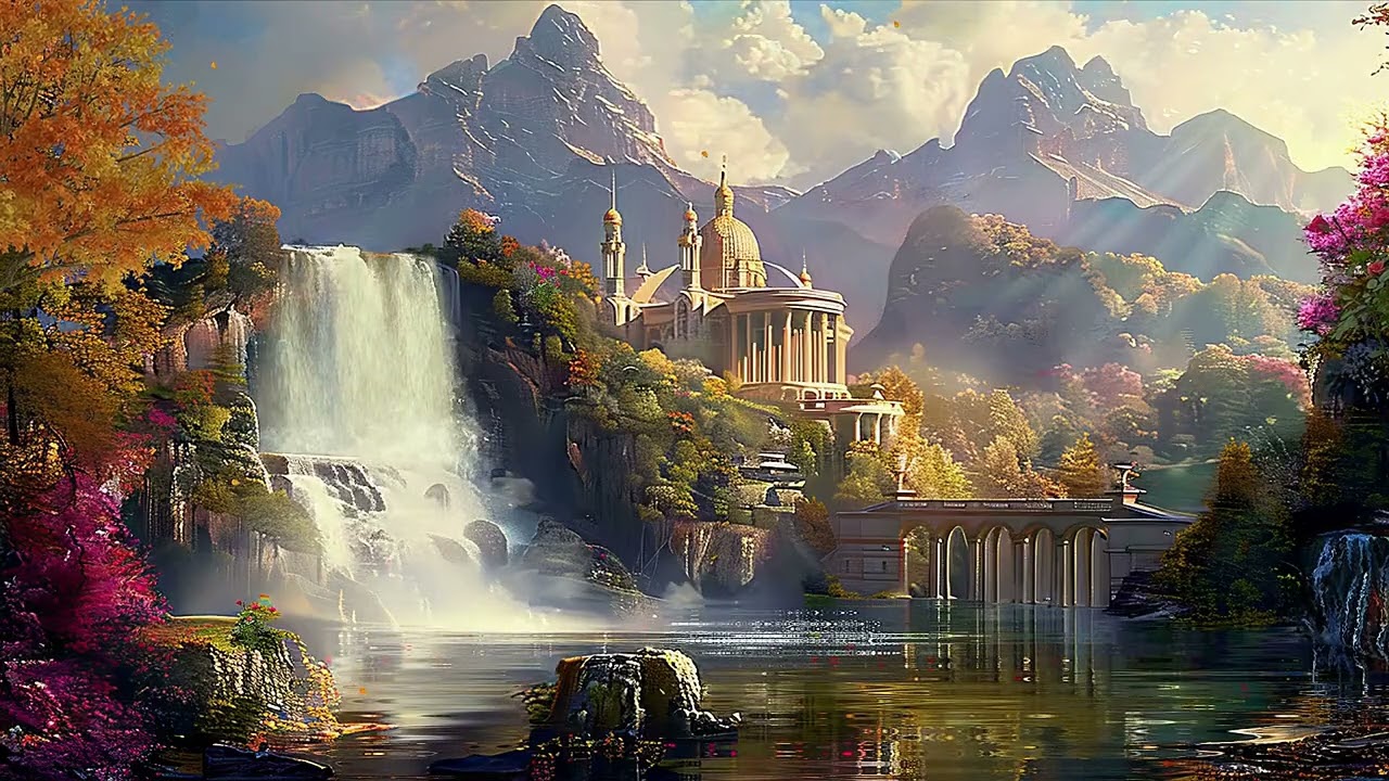 Ancient Kingdom Fantasy Music For Inner Peace, Ambient Waterfall Mountains Soothing Soundscape