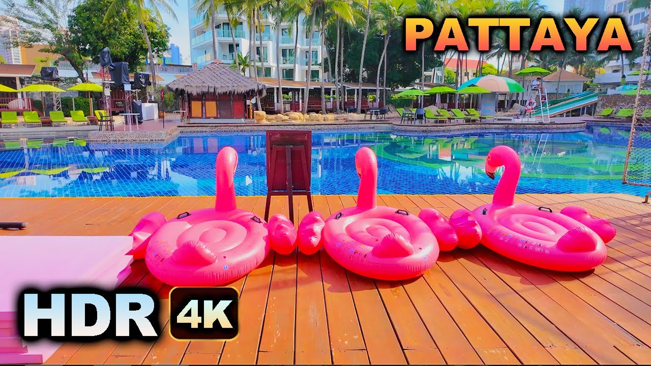 Hard Rock Hotel Pattaya  Beach Front Cafe Swimming Pool Tour  -  Virtual Walking Thailand [ 4K HDR ]