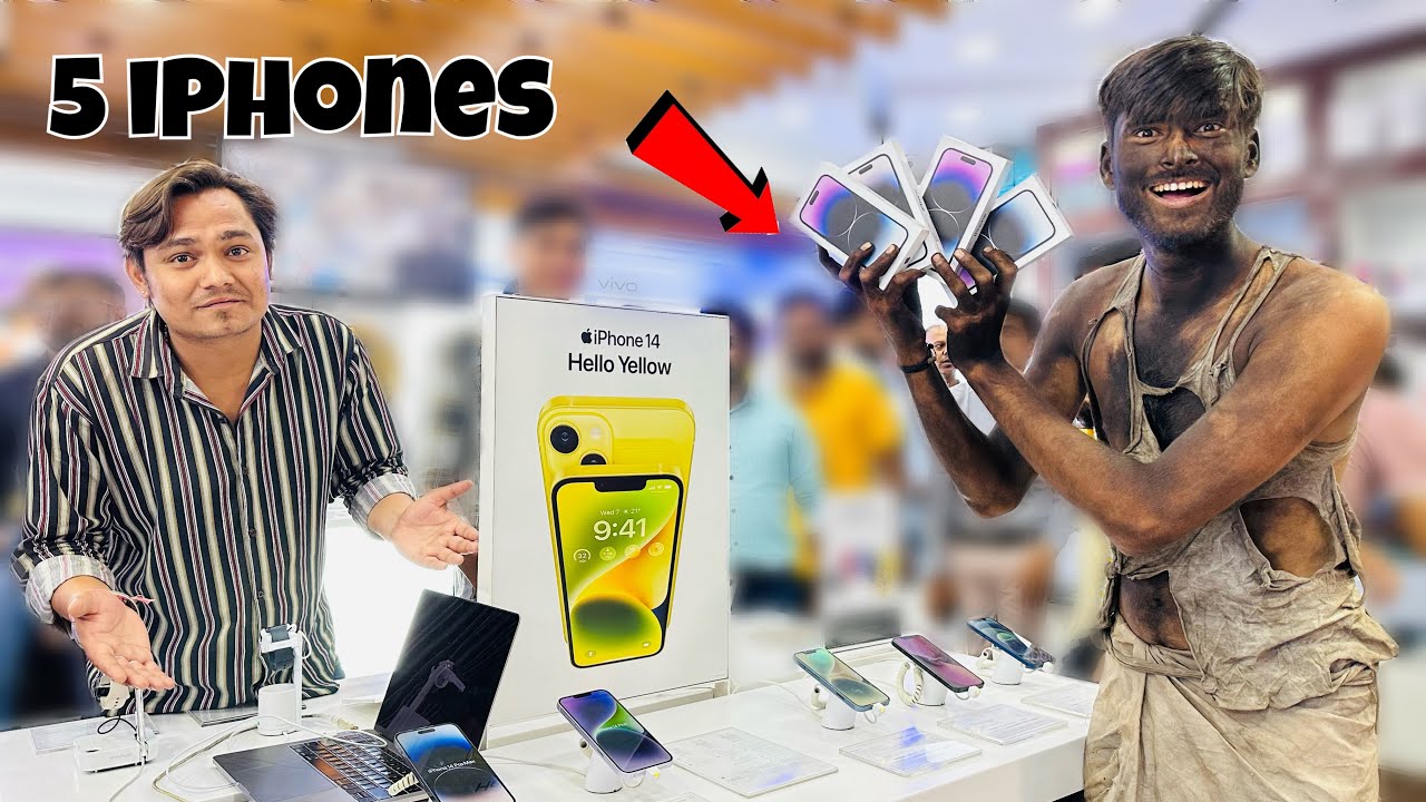 Beggar Buying 5 iPhone 14 Pro Max 😝 - Worth ₹700000 - भिखारी देखकर शोरूम से निकाल दिया 😞