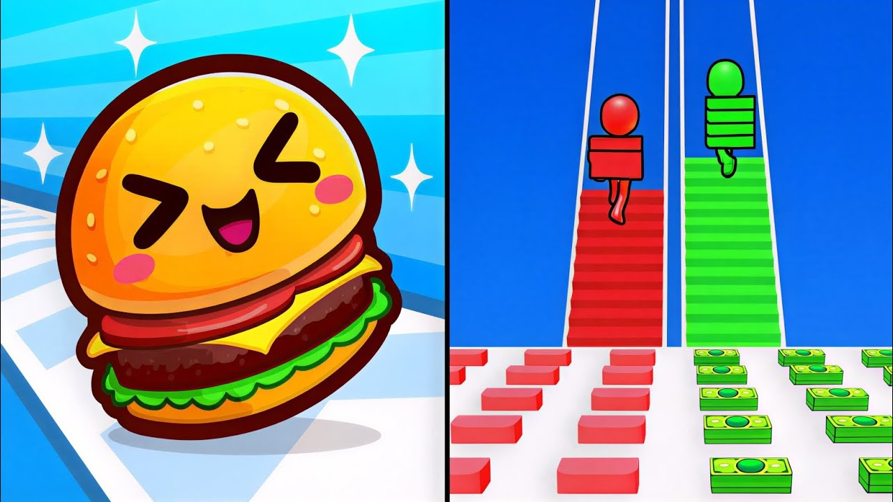Food Run vs Bridge Race - Max Levels Unlocked Speedrun Gameplay