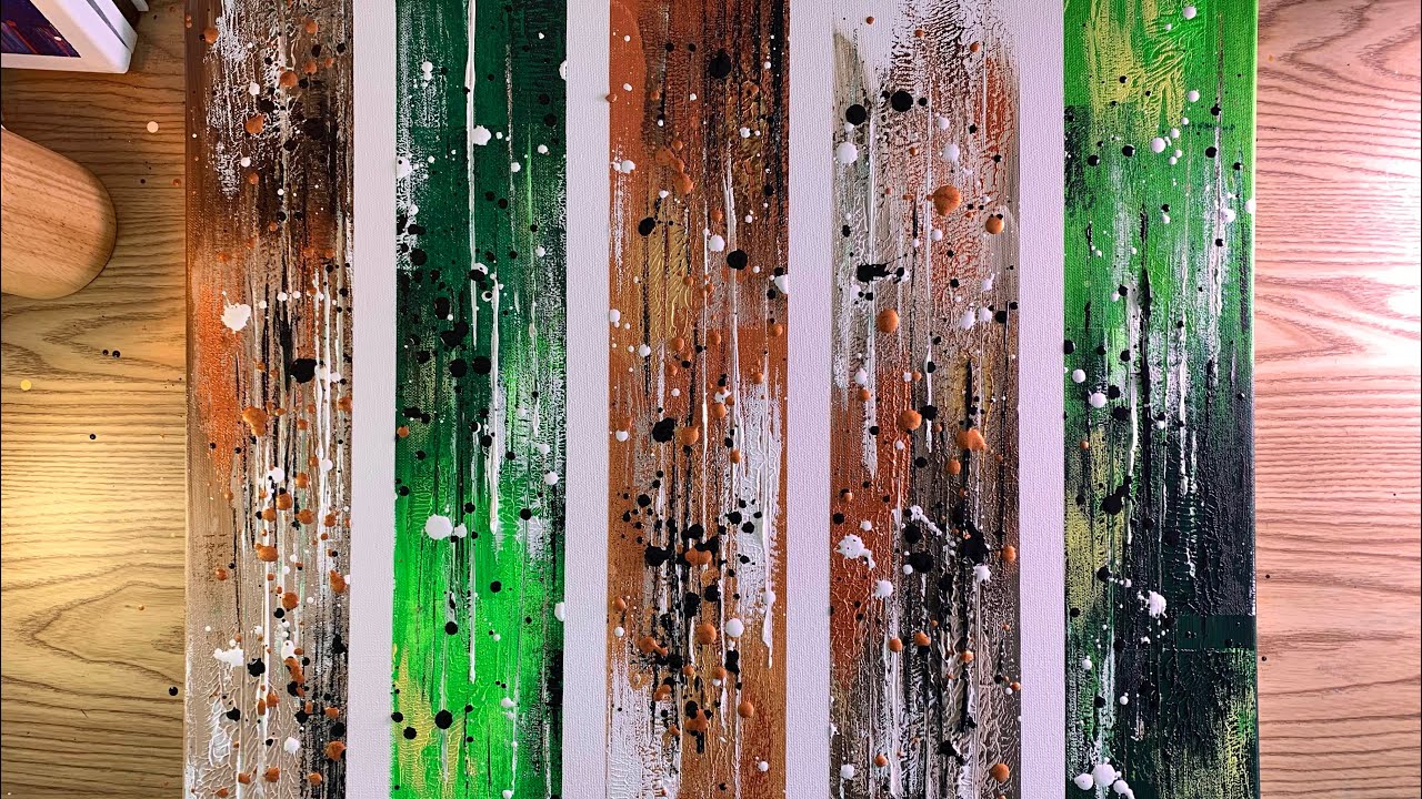 Modern Gold & Green Abstract Painting Demonstration | Creating Streaks Texture By Paper Technique