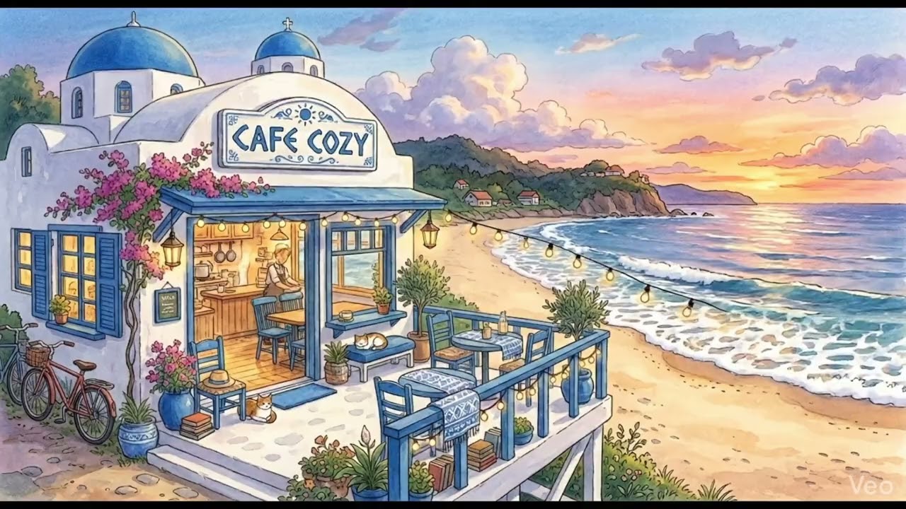 ☕🌊 Cozy Lofi Escape | Seaside Café vibes | Stress Relief 💕 | Beats to Study, Relax & Unwind 🌅