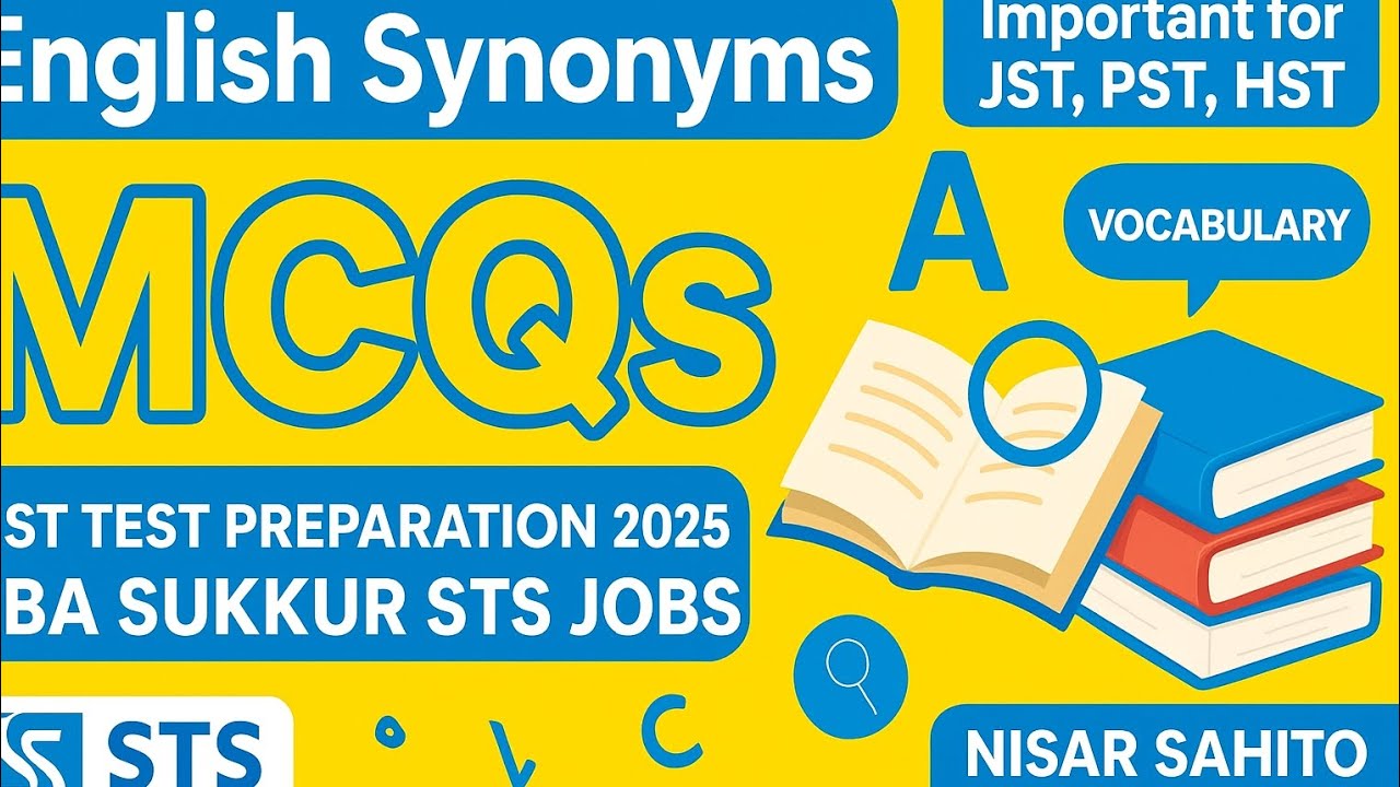 English Synonyms | JST Test Preparation 2025 | IBA Sukkur STS Jobs | English MCQs with Answers