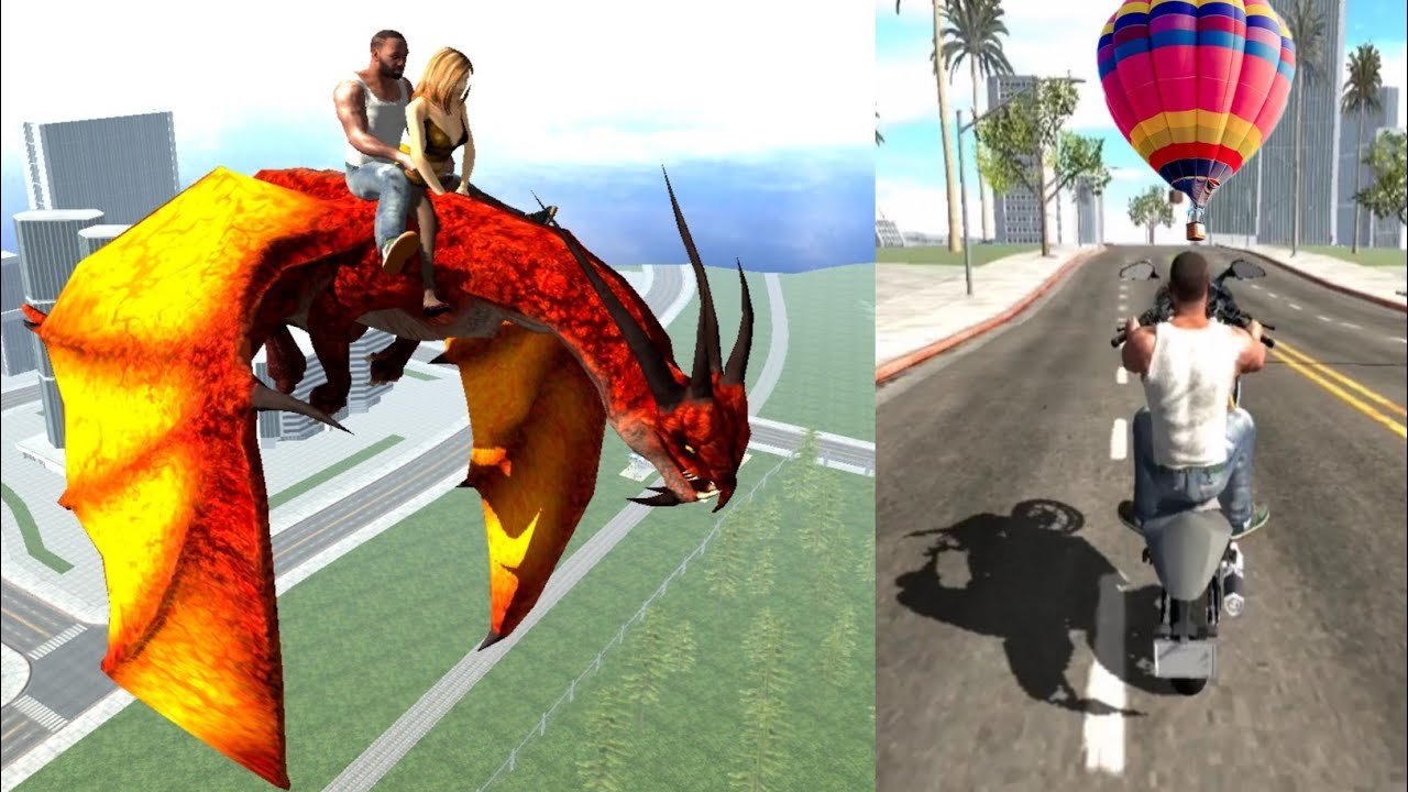 Jurassic Park Dinosaur + Hot Air Balloon 🔥And Dragon | Indian Bikes Driving 3D