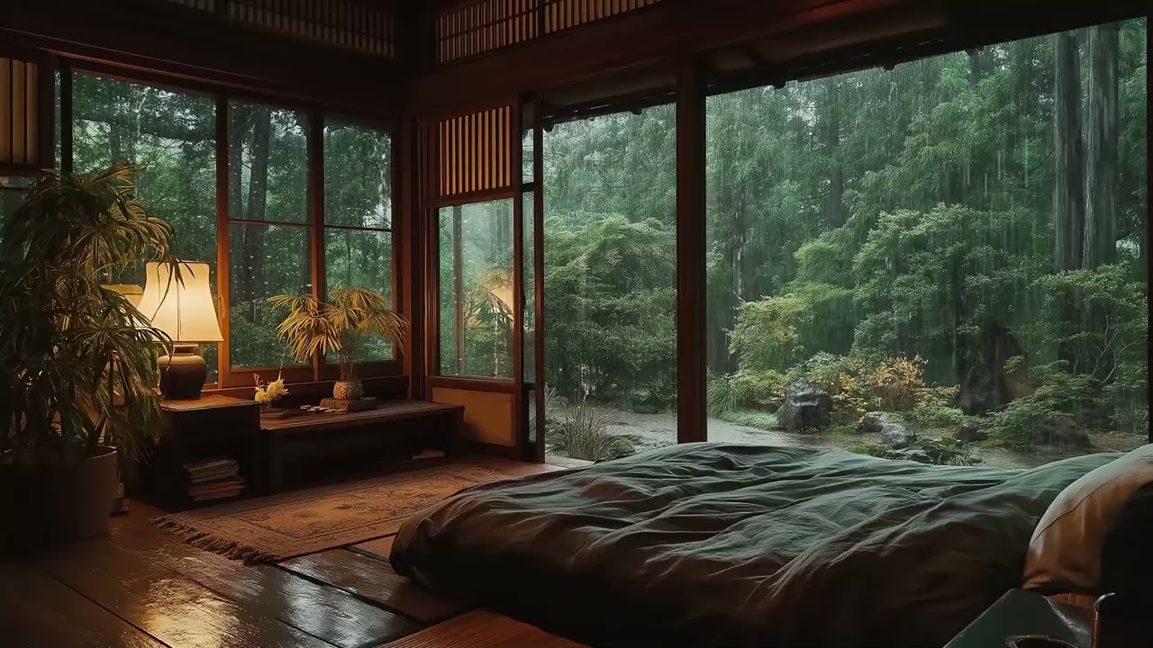 🌙🎹 Relaxing Piano & Rain Night | Cozy Bedroom 3 Hours | Stress Relief Rest Study Work Calm