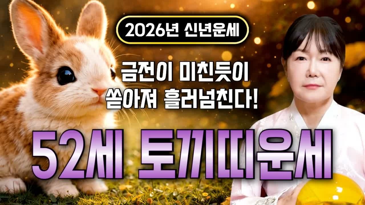 [토끼띠운세] ✨2026년 1975년생 52세 토끼띠 운세✨ 드디어 시작되는 인생 대운! 재물운·돈복 폭발하는 병오년 신년운세