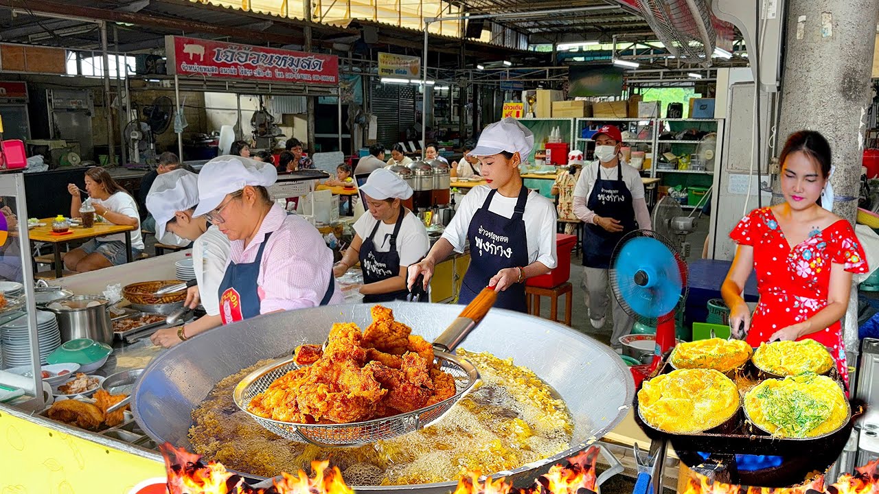 Full of Customers! $1.20 Best Deep-Fried Meat with Unlimited Rice & Vegetables | Thai Street Food
