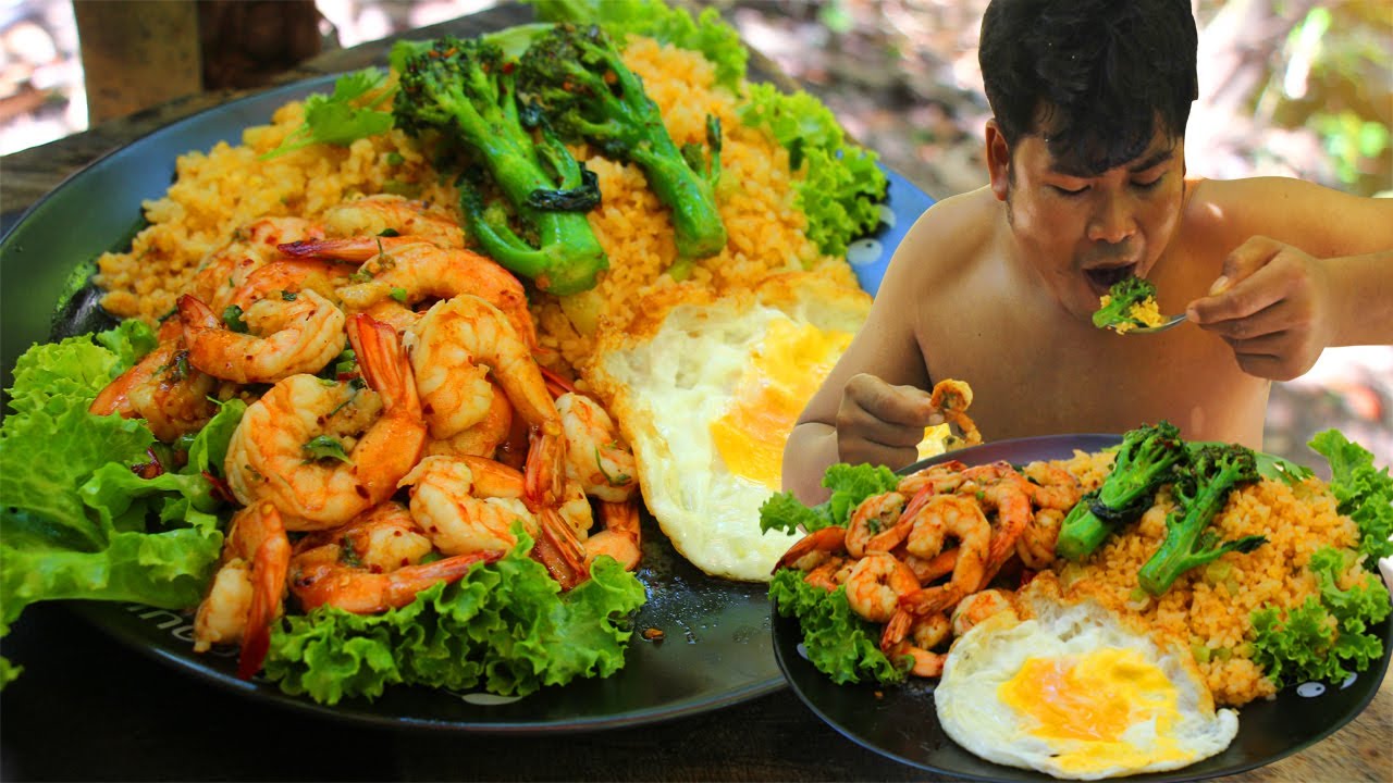 Cooking Shrimp Seafood eating so delicious - Fried rice with shrimp Seafood,Vegetable so delicious