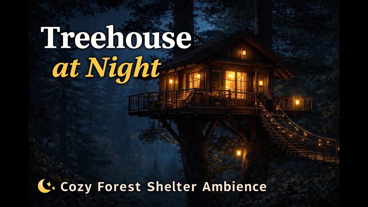Treehouse at Night 🌙 Cozy Forest Shelter Sounds for Deep Sleep & Relaxation