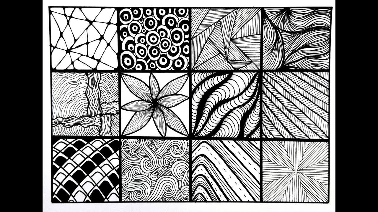 12 Easy Zentangle Patterns _ Relaxing Line Art Tutorial
