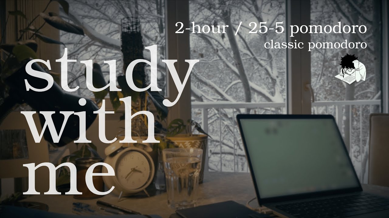 Study With Me / 2 HOUR ✍️📚/ calm piano and a Snowy Evening in Croatia / 25-5 Pomodoro