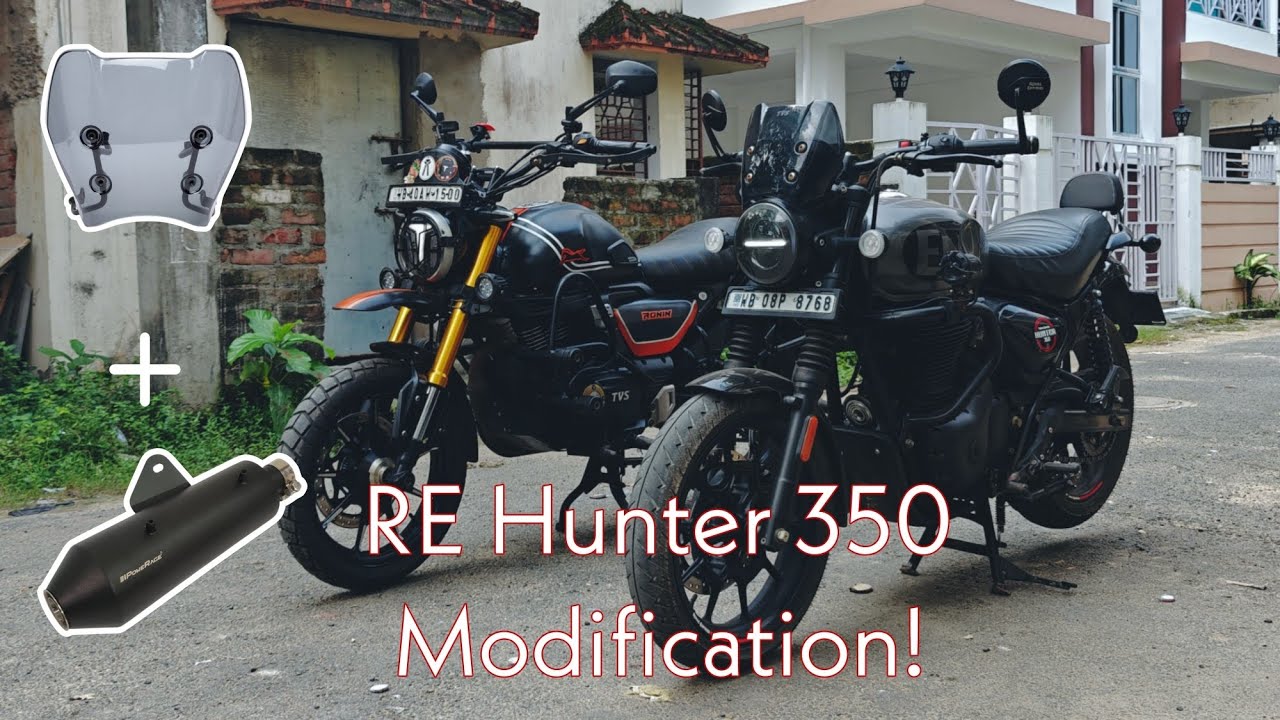 RE Hunter 350 modification || Tvs Ronin windshield + powerrage exhaust ||