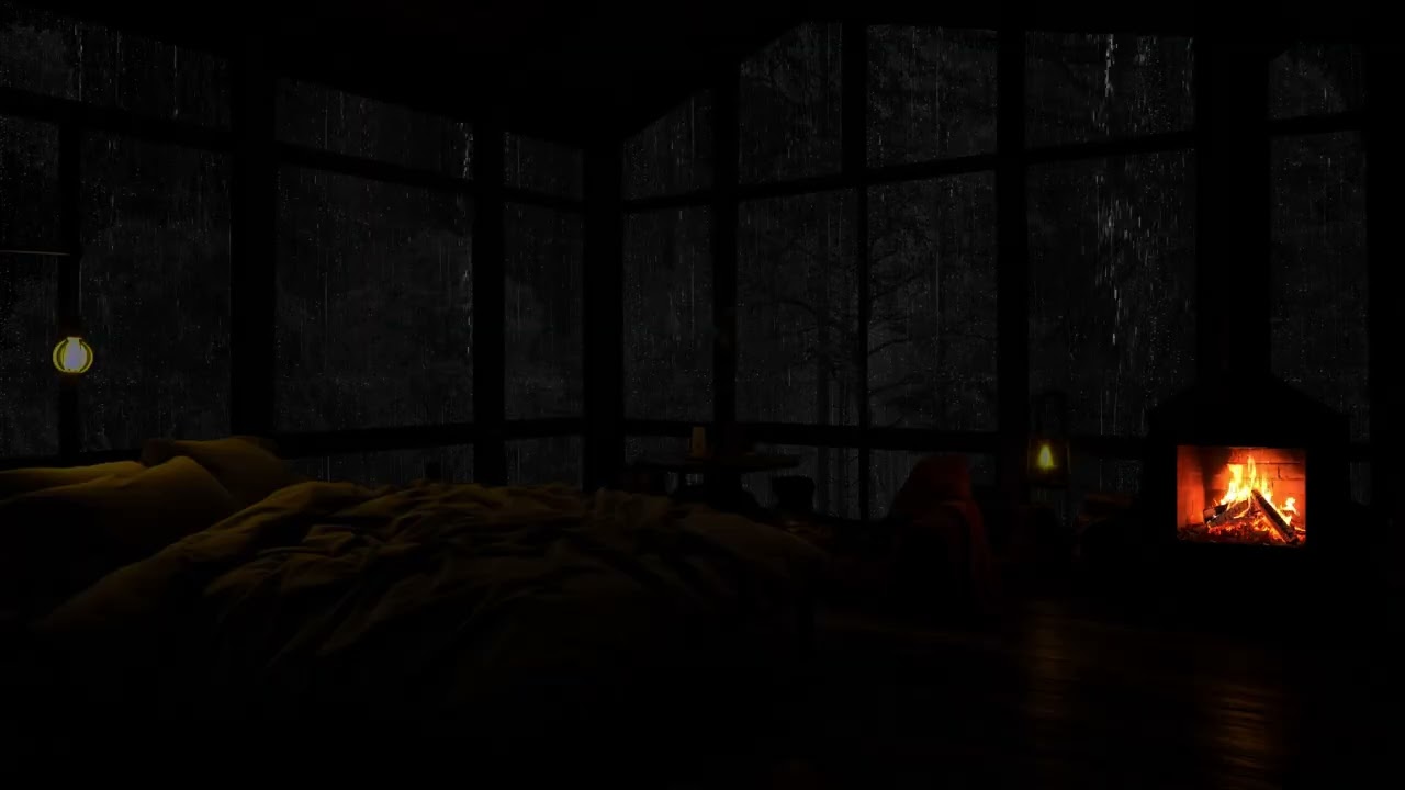 Relax and Unwind: Rain and Fireplace Ambience in a Cozy Cabin - Goodbye Stress, Sweet Dreams