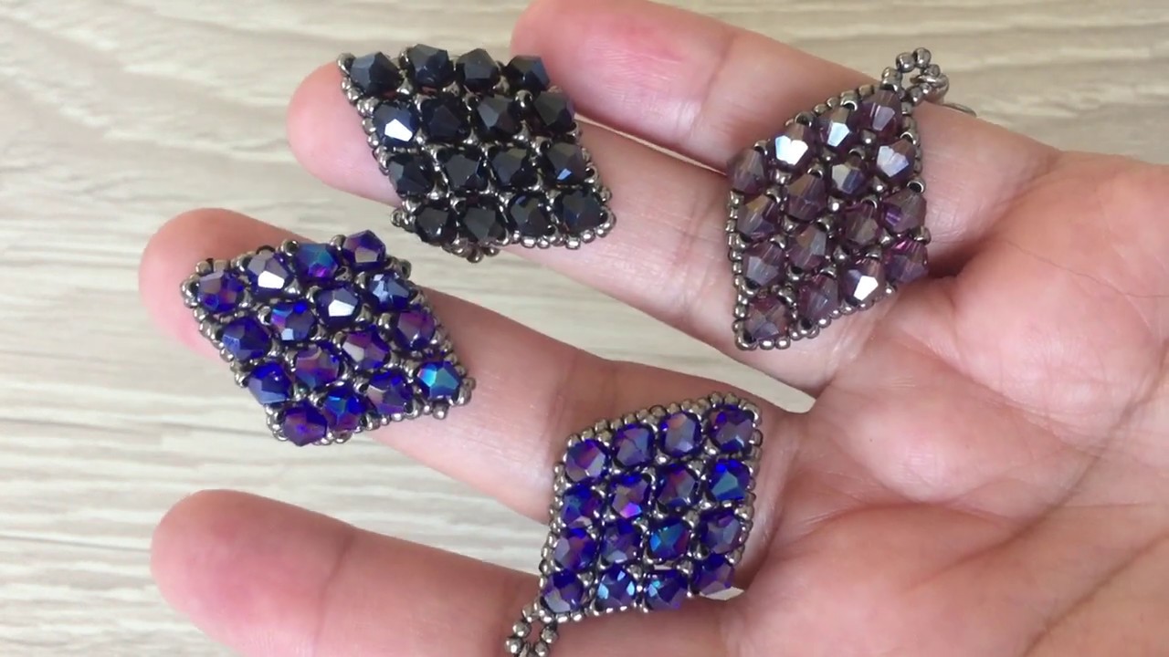 Piramit Kristalli Şık Küpe, Yüzük, Kolye Ucu Yapımı (Petek Doku -Ağ Örgü Yöntemiyle)Bead ring making