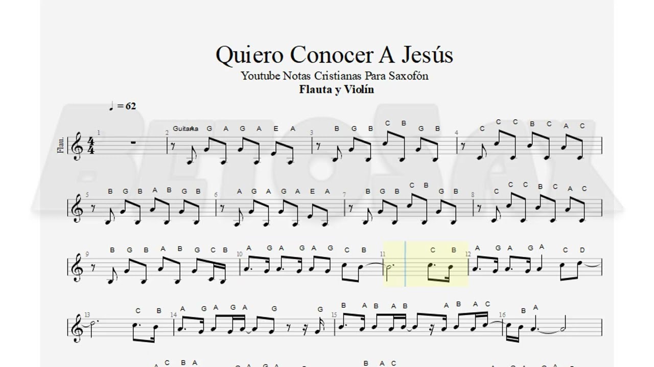Yeshua Quiero Conocer A Jesús, Flauta y Violín, Partitura, Cifrado, Notas, tutorial