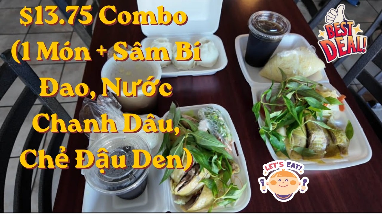 $13.75 Combo (1 Món + Sâm Bí Đao, Nước Chanh Dâu, Chè  Đậu Den) #food #anuong #specialdeals