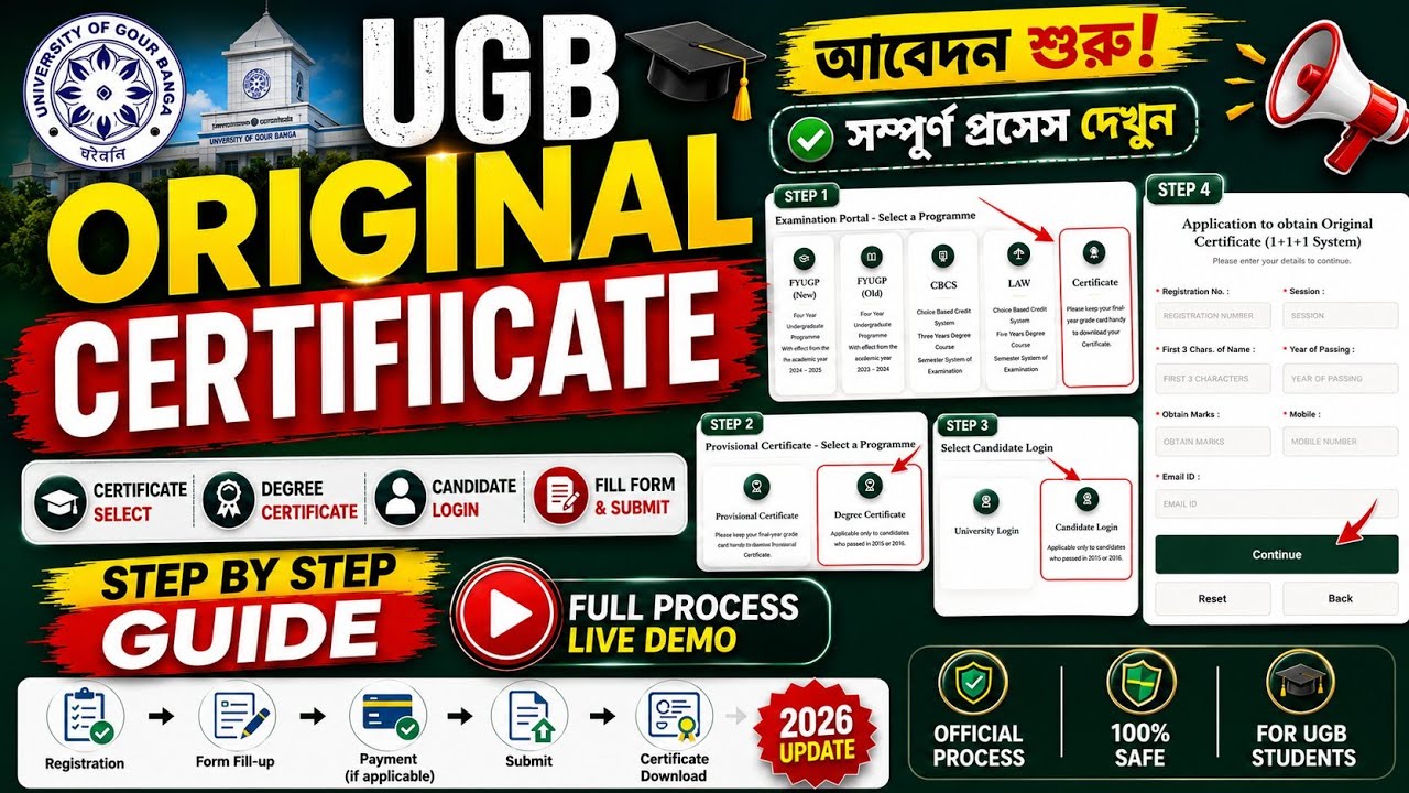 UGB Original Certificate Application Process 2026 | Step by Step Guide | University of Gour Banga