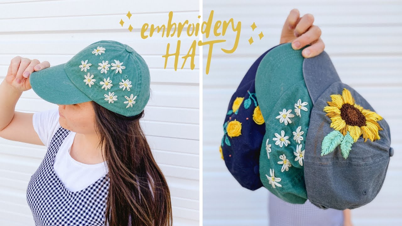 Pinterest Inspired 3 Easy Floral Embroidery Hats | Daisy, Rose, and Sunflower