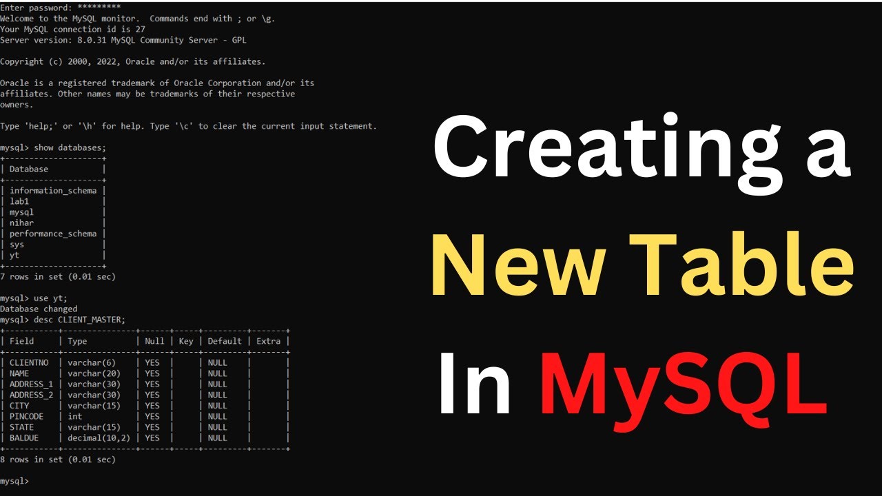 How to create new Database and Table in MySQL Command Line Client - Create Table In MySQL - Part 1