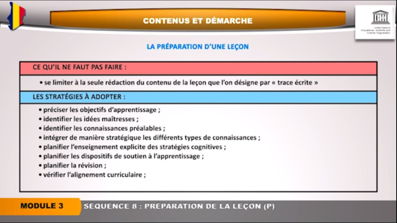 Préparation de la leçon selon la méthode de l'enseignement explicite