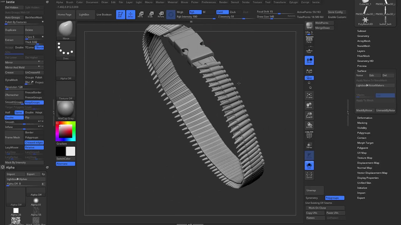 22 bullet belt ZBrush Curve Brush