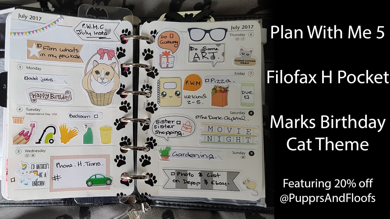UK Filofax Pocket H Plan With Me No.5 - PuppersAndFloofs Cat Layout ft Marks BDay