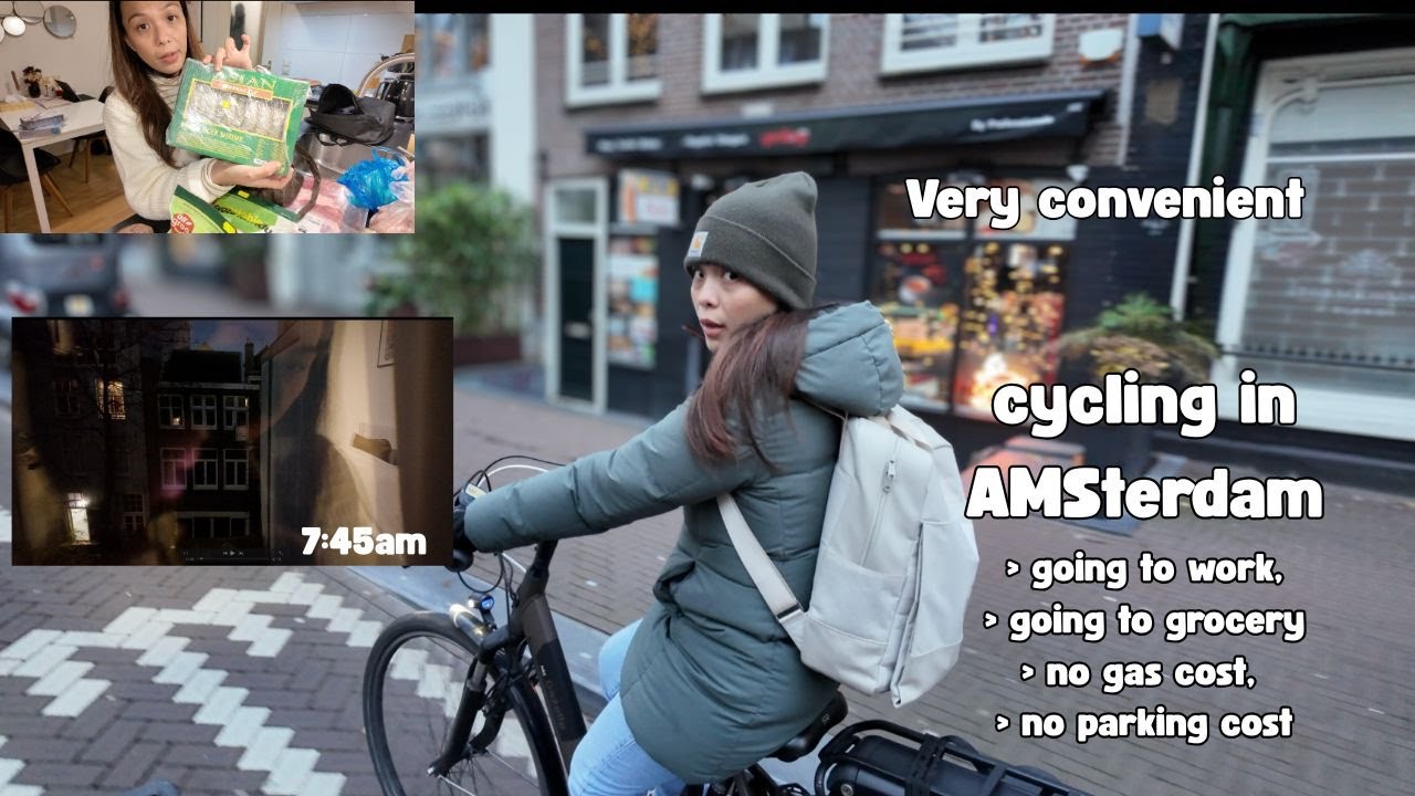Удобный способ добираться на работу и за продуктами на велосипеде прямо у нас. Филиппинка в Амсте...