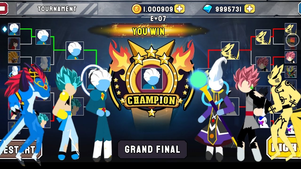 Stickman Warriors Tournament of Gohan, Black, Whis, Naruto, Trunks | Playxtreme