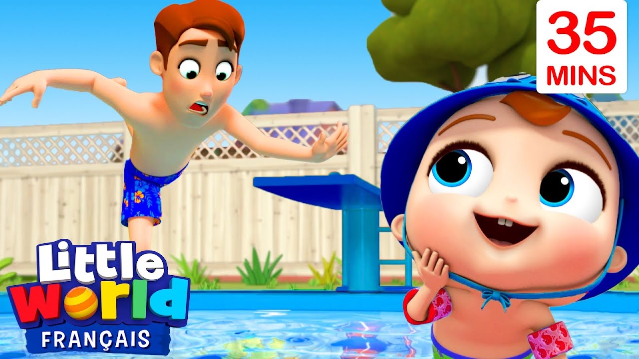 En famille à la piscine | Comptines pour les tout-petits | Little World Français