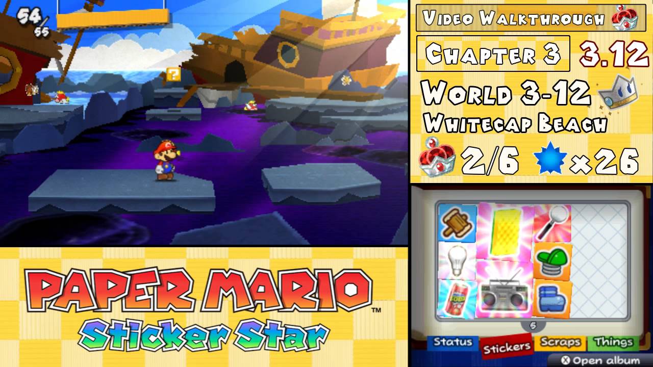 Paper Mario: Sticker Star Walkthrough 3.12 (World 3-12) Whitecap Beach