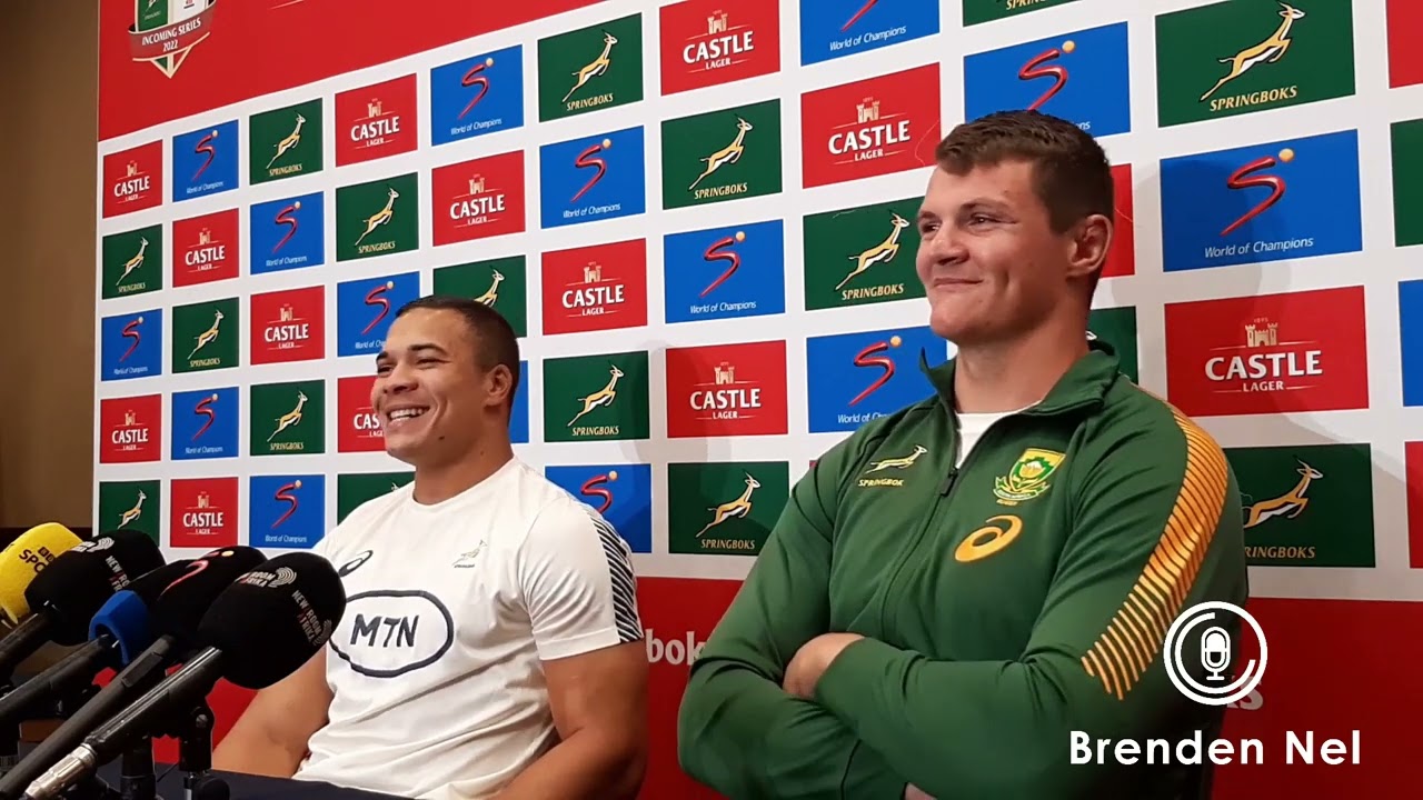 SPRINGBOKS:  Cheslin Kolbe and Elrigh Louw press conference after win over Wales at Loftus Versfeld