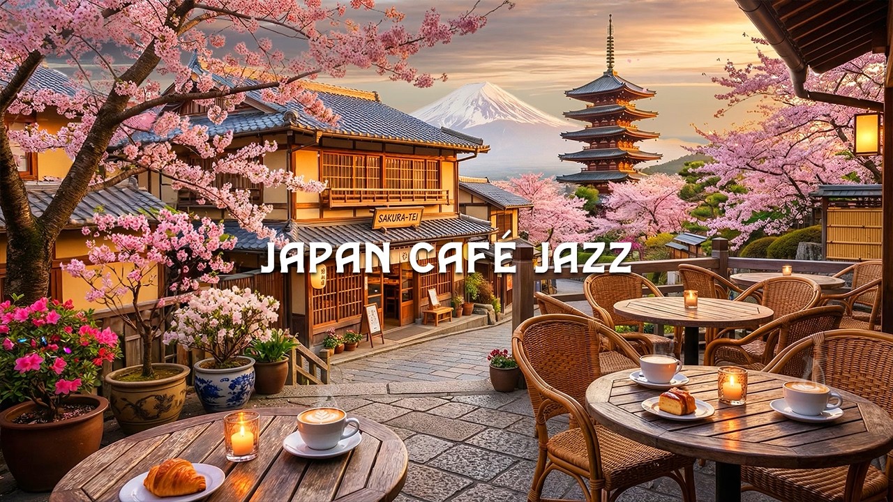 Japan Spring Evening Jazz ☕ Cherry Blossom Balcony Café Ambience & Relaxing Jazz for Focus, Work
