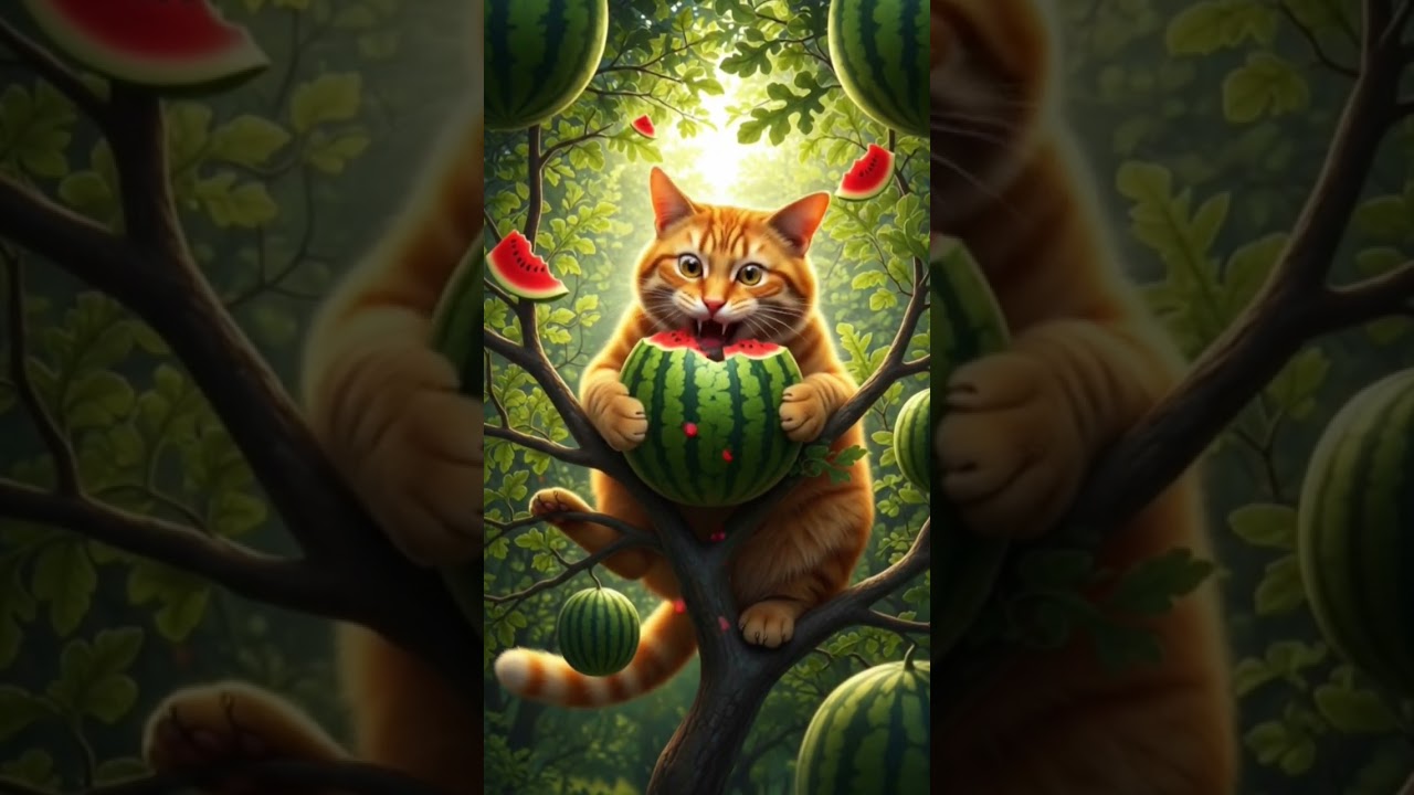 cat eating watermelons 