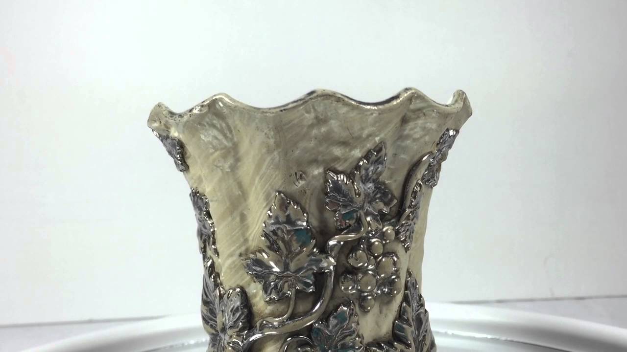 Antique 1850s Villeroy And Boch Mettlach Platinum Lustre Vase
