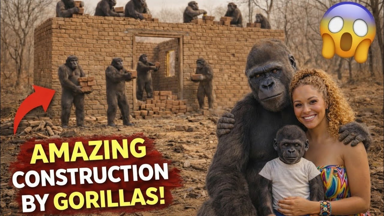 King Kong and his family are very happy watching their home being built.