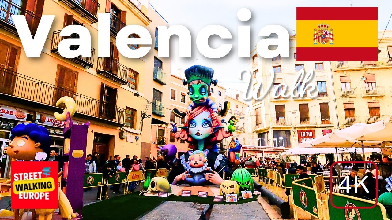 Valencia Fallas 4K Walking Tour - Valencia Fallas Festival Walk