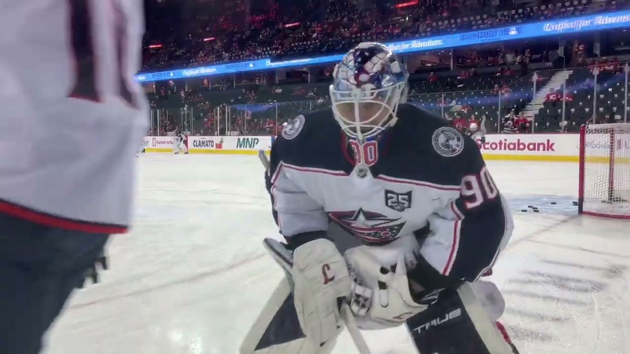 Columbus Blue Jackets warm up at the Saddledome, November 5th, 2025