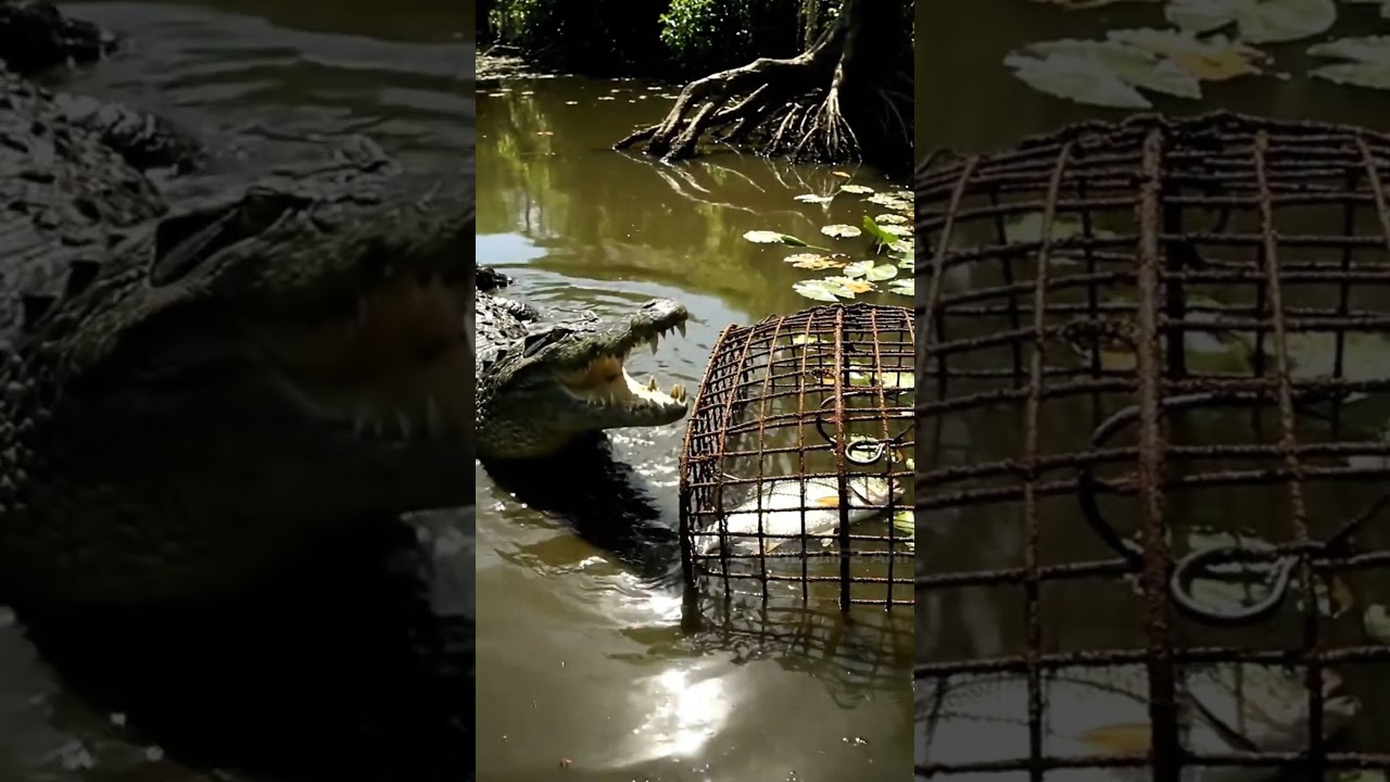 How can the crocodile eat the fish inside the trap? #animals #crocodile #trap