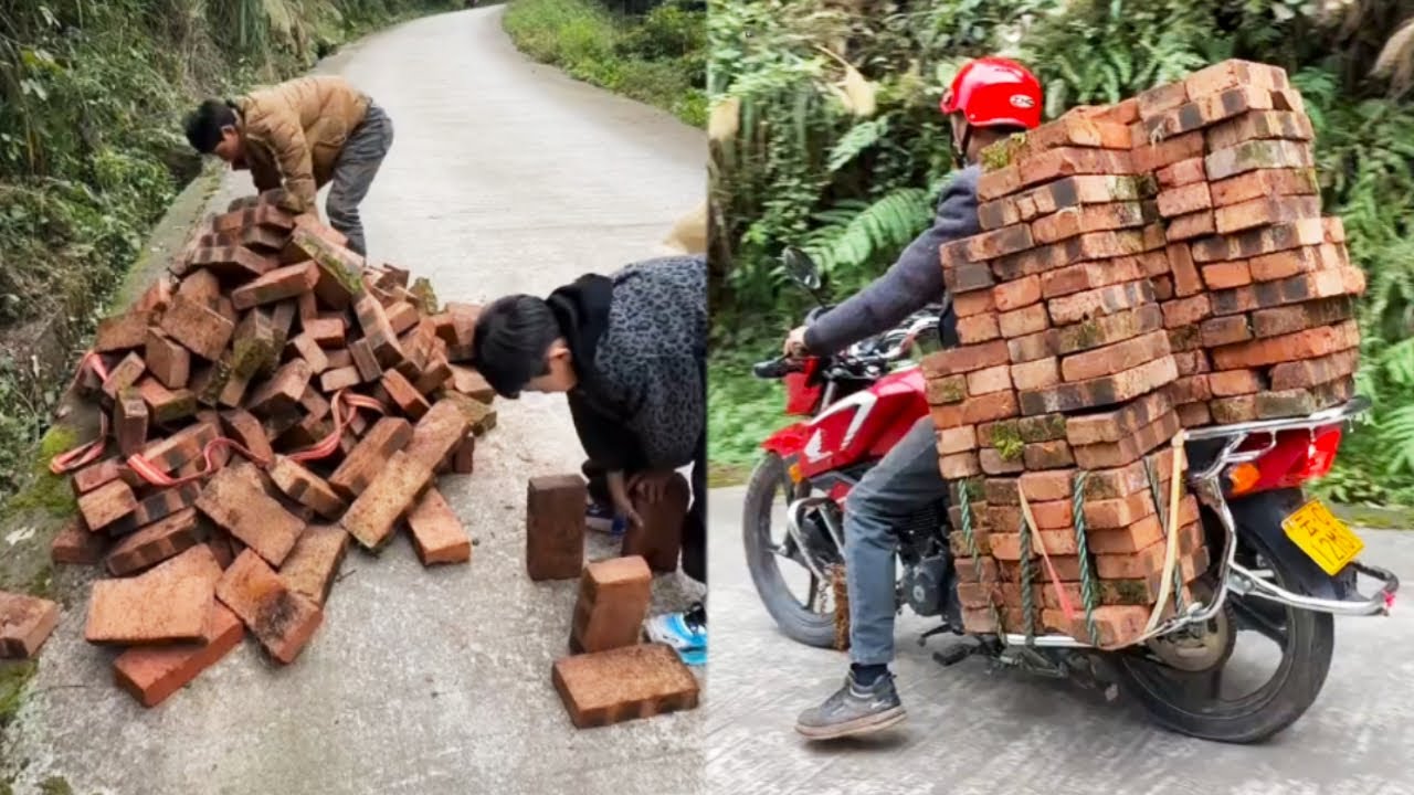 Dangerous Operation! 240 Bricks Were Strapped To A Motorcycle!#positiveenergy  #funny #help #camping