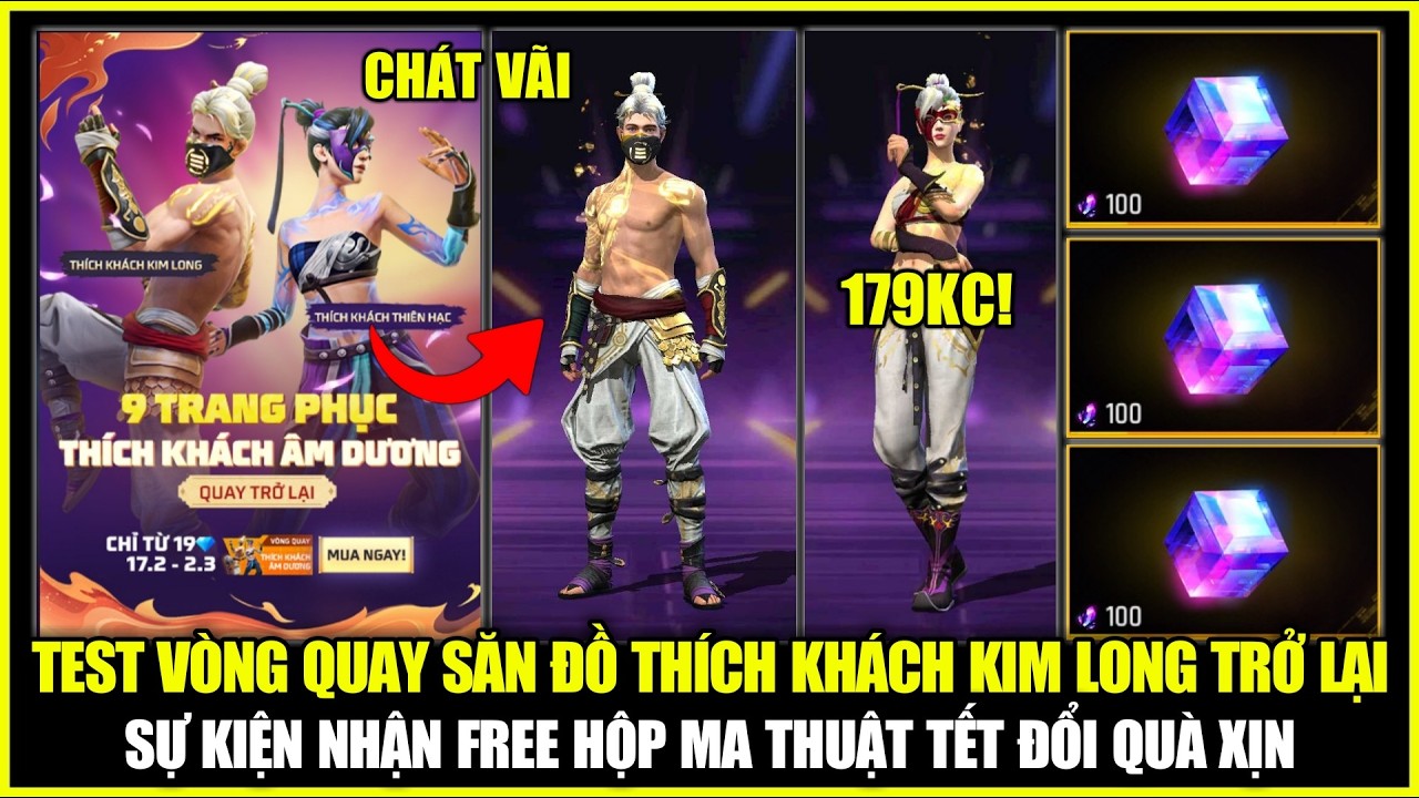 Test Vòng Quay Săn Trang Phục THÍCH KHÁCH KIM LONG Trở Lại, Nhận FREE HỘP MA THUẬT Tết | Free Fire