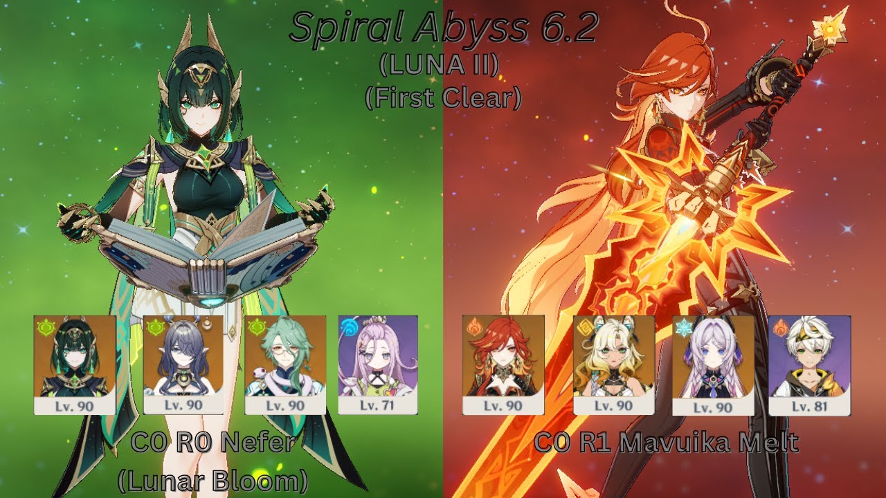 C0 Nefer Lunarbloom & C0 Mavuika Melt | Spiral Abyss 6.2 | Genshin Impact